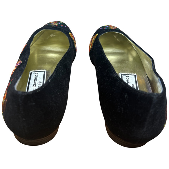 Vtg DONNA LAWRENCE Toya Women 7M Black Velvet Christmas Slip On Shoes XMAS Flats - Picture 8 of 16
